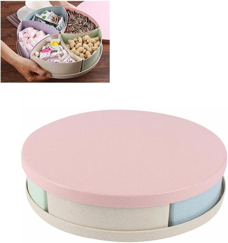 Unbreakable Party Snacks Serving Tray Appetizer Plates Snack Bowls with Lid Multi Sectional Snack Bowl Trays Container Box for Storing Dried Fruits, Nuts, Candies, Fruits (Round - 5 Compartments)