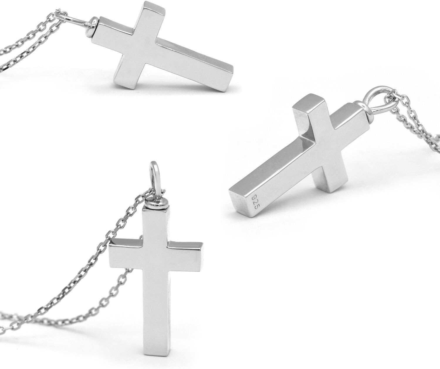 BEILIN Jewelry 925 Sterling Silver Urn Cross Necklace for Men for Women(Silver) - Image 5