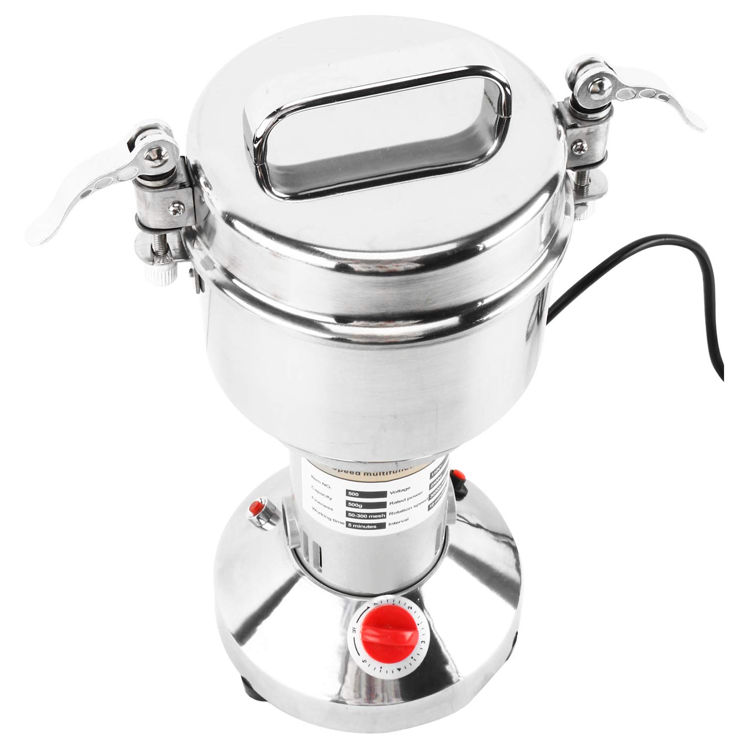 Molinillo eléctrico de grano de alta velocidad de 17.64 oz, molinillo de polvo, molinillo de hierbas de especias, 2500 W, 70-300 malla, acero inoxidable de 36000 rpm, grado comercial para 8