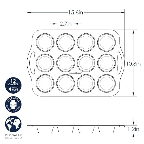 Nordic Ware Treat - Molde antiadherente para magdalenas de 12 cavidades, color plateado