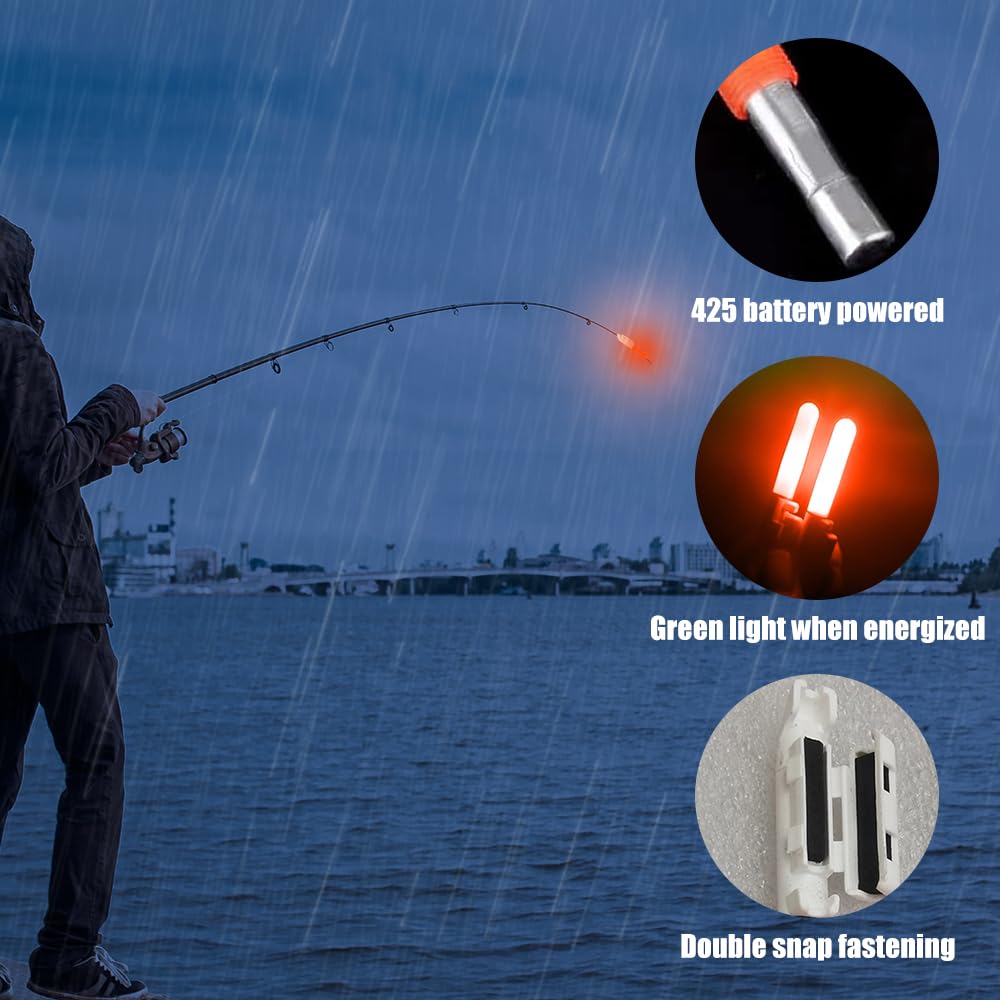 5 Campanas de Alarma de Pesca, LED luz Nocturna para Pesca Impermeables Alarma de mordida de Pesca Nocturna con Hebilla Alarma de mordedura de Pesca Nocturna para caña de Pescar de mar,Rojo