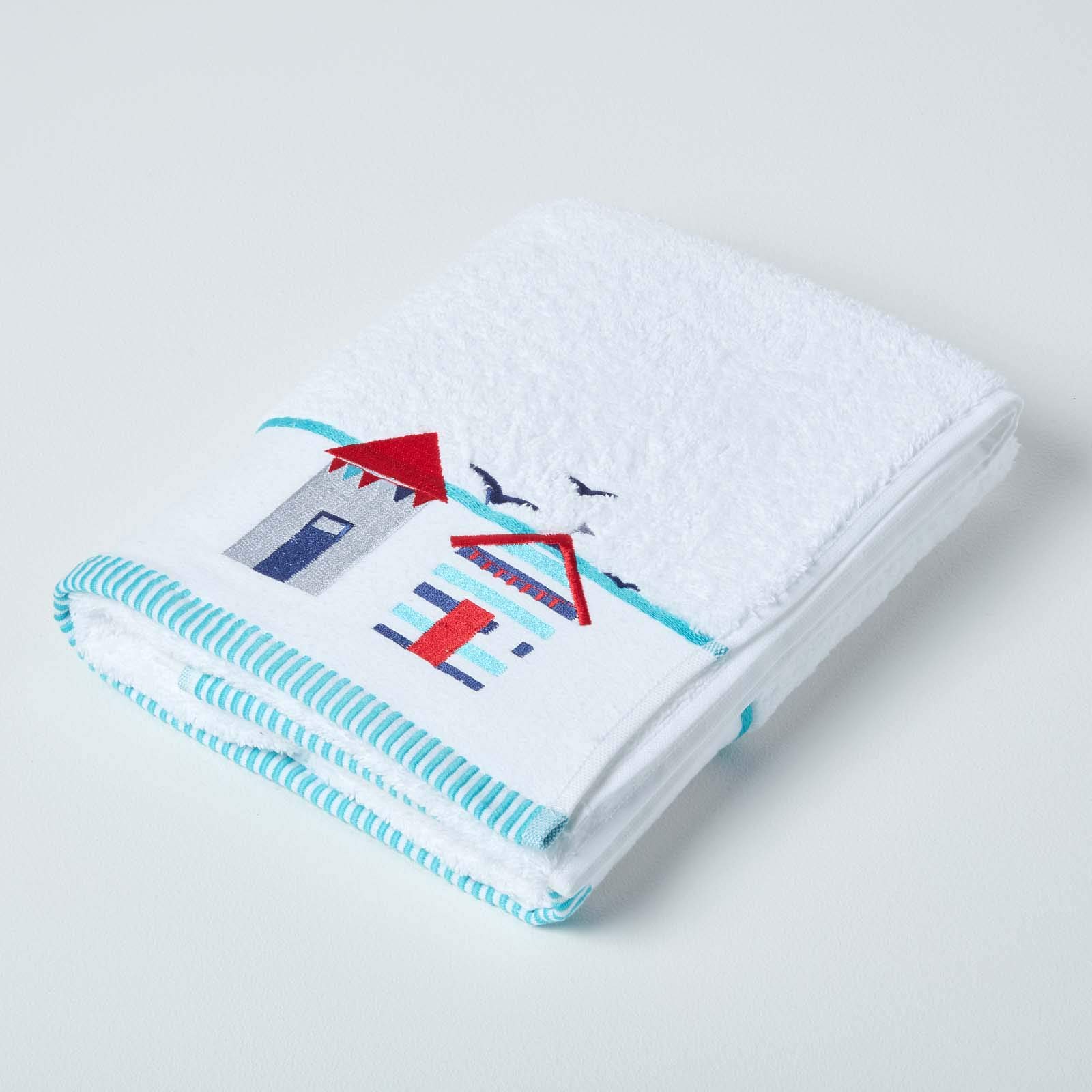 Homescapes White And Blue Beach Bath Towel from B&Q