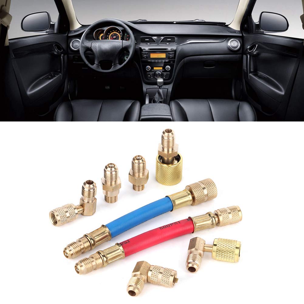 Qiilu Kühlanschluss-Adapter-Kit R134A und R12 für Klimaanlage - 8 Stück Kälteanschluss mit R-12A/C Schläuchen
