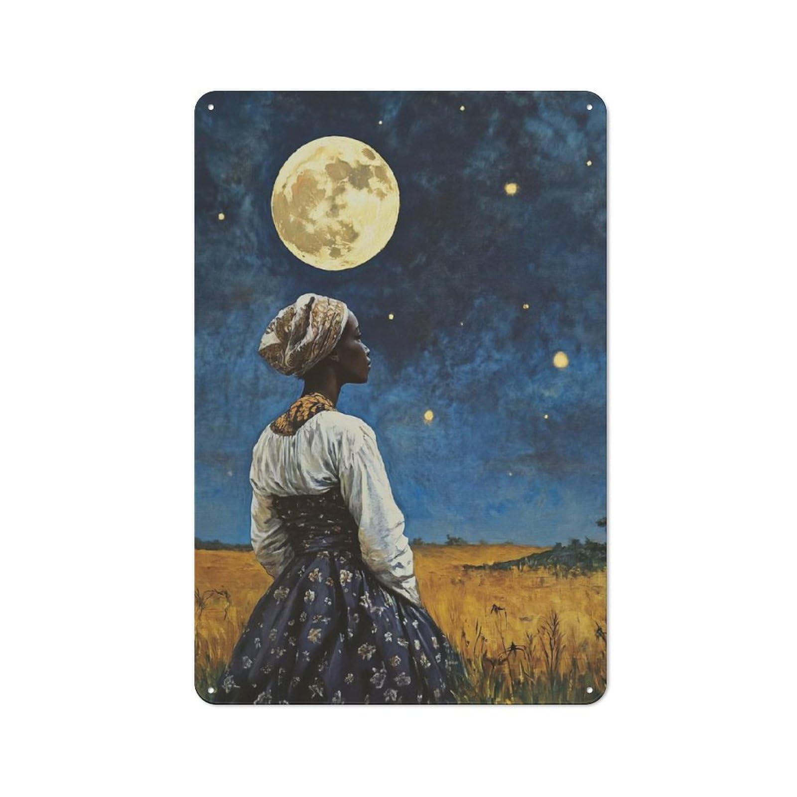Woman Gazing at The Moon Retro Tin Sign 30x20cm for Pub Or Café, for Collectors Building A Themed Wall Display
