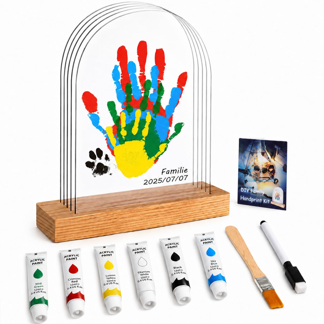 FEITONGFX Family Handprint Kit Clear DIY Craft Keepsake with Wooden Frame