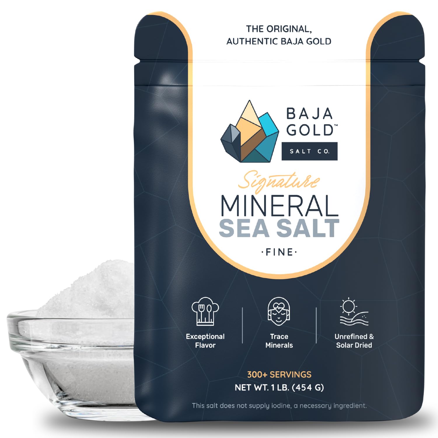 Baja Gold Mineral Sea Salt - Recommended by Gary Brecka - Fine Grind Salt for Cooking & Baking | Natural Baja Salt for Culinary Uses | Great for Finishing Dishes | 1 lb. Resealable Bag, 300+ Servings.