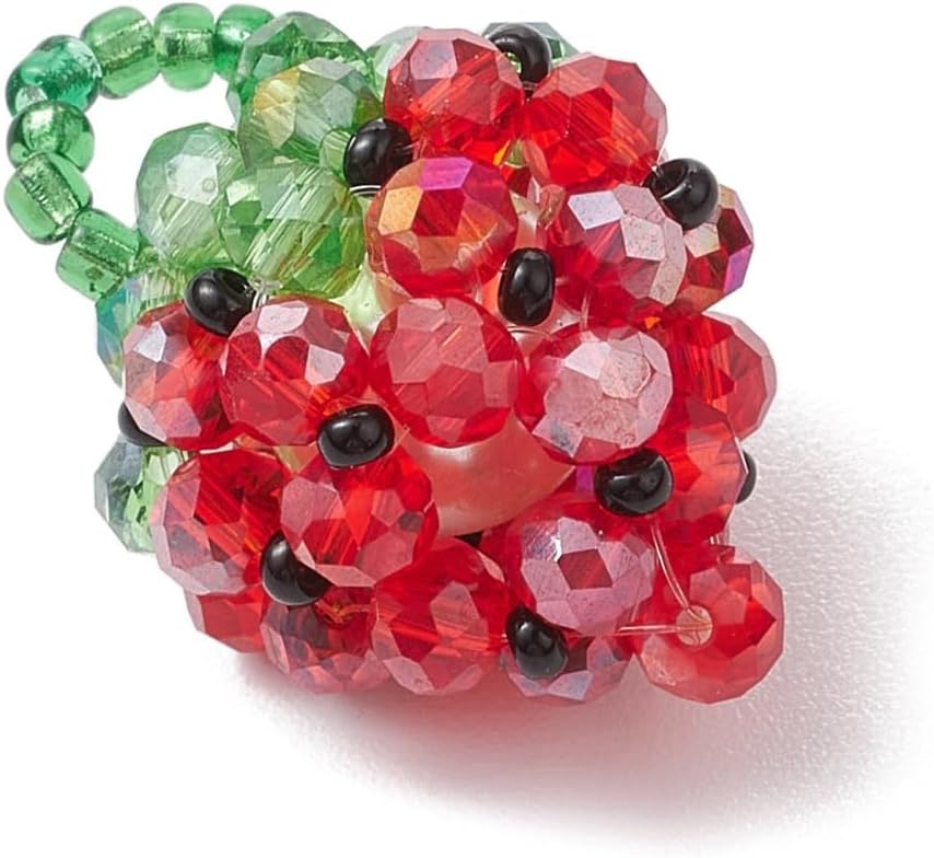 Ornazy 10Pcs Red Strawberry Pendants Handmade Imitation Fruit Dangle Charms Glass Beaded Strawberry Pendants for Jewelry Earring Necklace Making - Image 3
