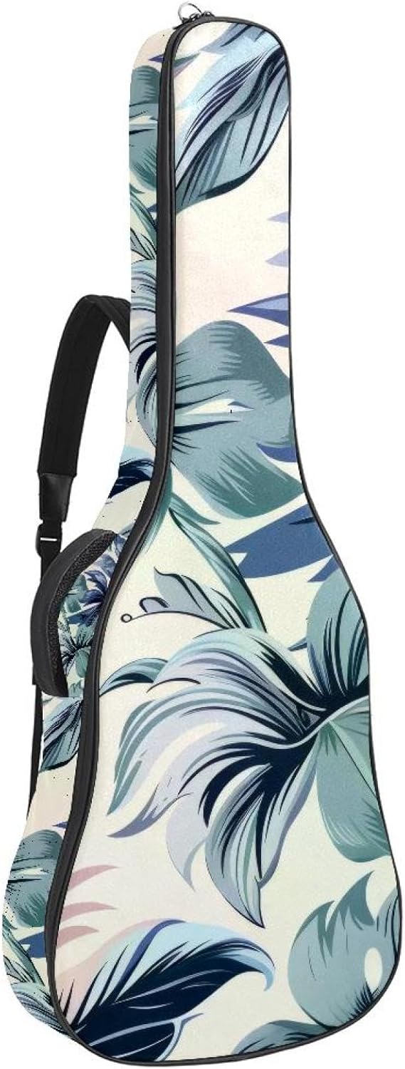 Tropical Palm Leaves on a Light Background Acoustic Guitar Gig Bag, 1 cm Thick Padding Waterproof Guitar Bag Backpack for 40 41 42 Inch Electric Bass Classical Guitars