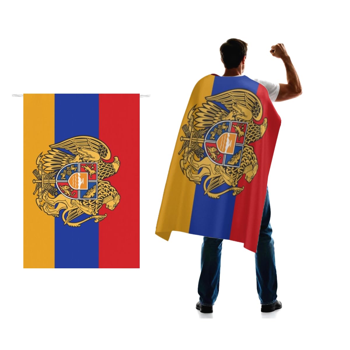 Armenian Coat of Arms Flag Cape 3x5 FT for Independence Day Holiday Costumes Celebrati,150D Premium Polyester,Republic of Armenia Patriotic Flags Costume Cloak.