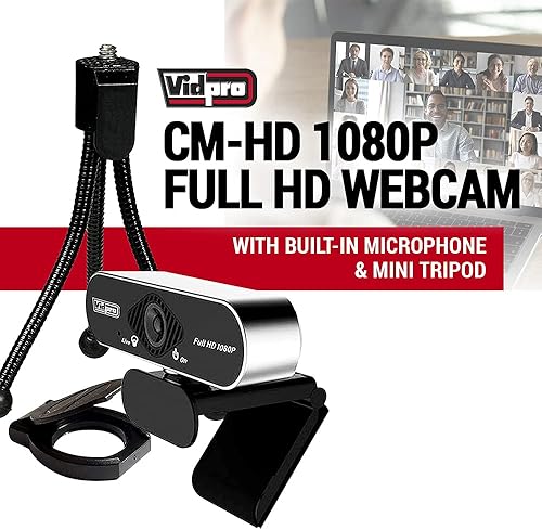 Miniatura 2 de Vidpro Cámara web CM-HD 1080P Full HD con micrófono integrado y mini trípode, cámara web USB FOV de 85 grados con filtro de cancelación de ruido,