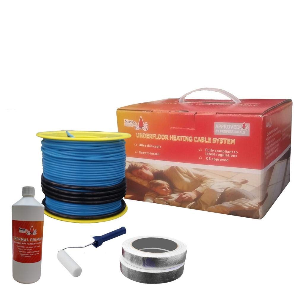 Nassboards Electric Underfloor Heating Cable System 150w โ Tough Cable for Under Tiles & Laminate in Conservatory, Bathroom, Safe Insulation โ includes Installation Kit (Excludes Thermostat)