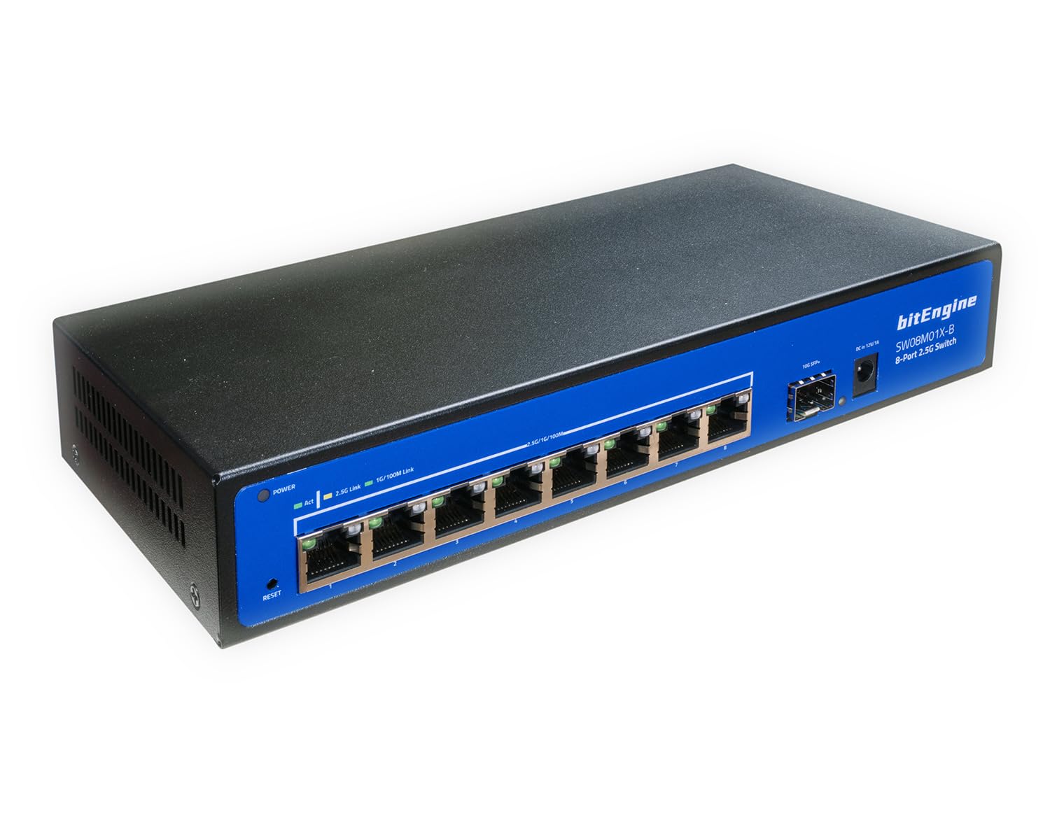 Switch Ethernet non gestito a 8 porte 2.5G con Uplink 10G SFP+, 8 porte Base-T da 2,5 G, capacità di commutazione 60 Gbps, design senza ventola in metallo, montaggio a parete/desktop