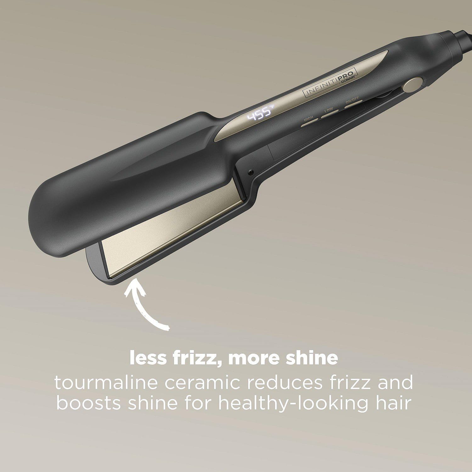 Infiniti PRO CONAIR Tourmaline Ceramic 2 Inch Flat Iron Hair Straightener, 2-Inch Flat Iron to Straighten or Curl, 5 Heat Settings, for All Hair Types and Textures, Dark Grey