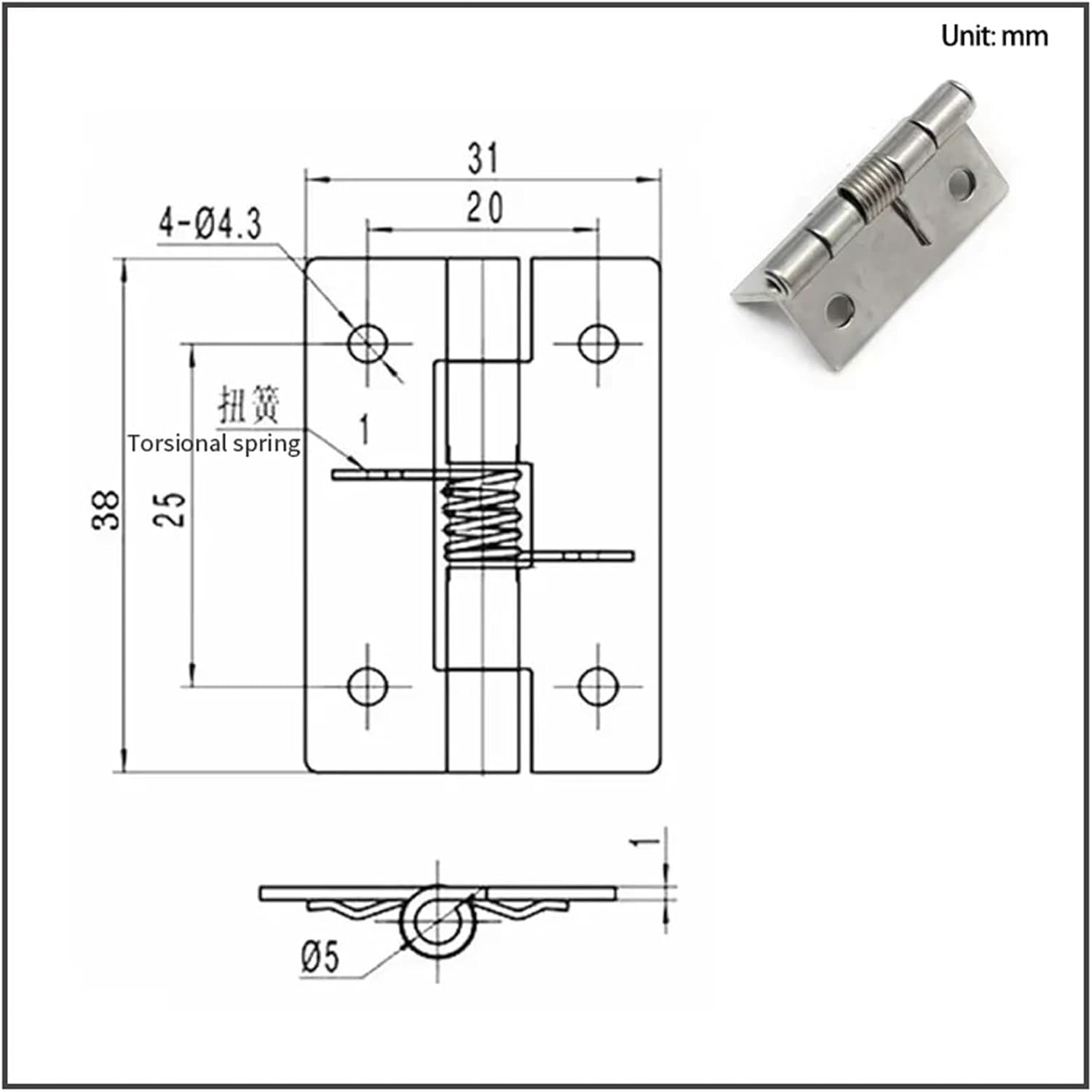 1pc 304 Stainless Steel 1.5-Inch Spring Hinge Industrial Electrical Machinery Automation Equipment Box Reset Hinge