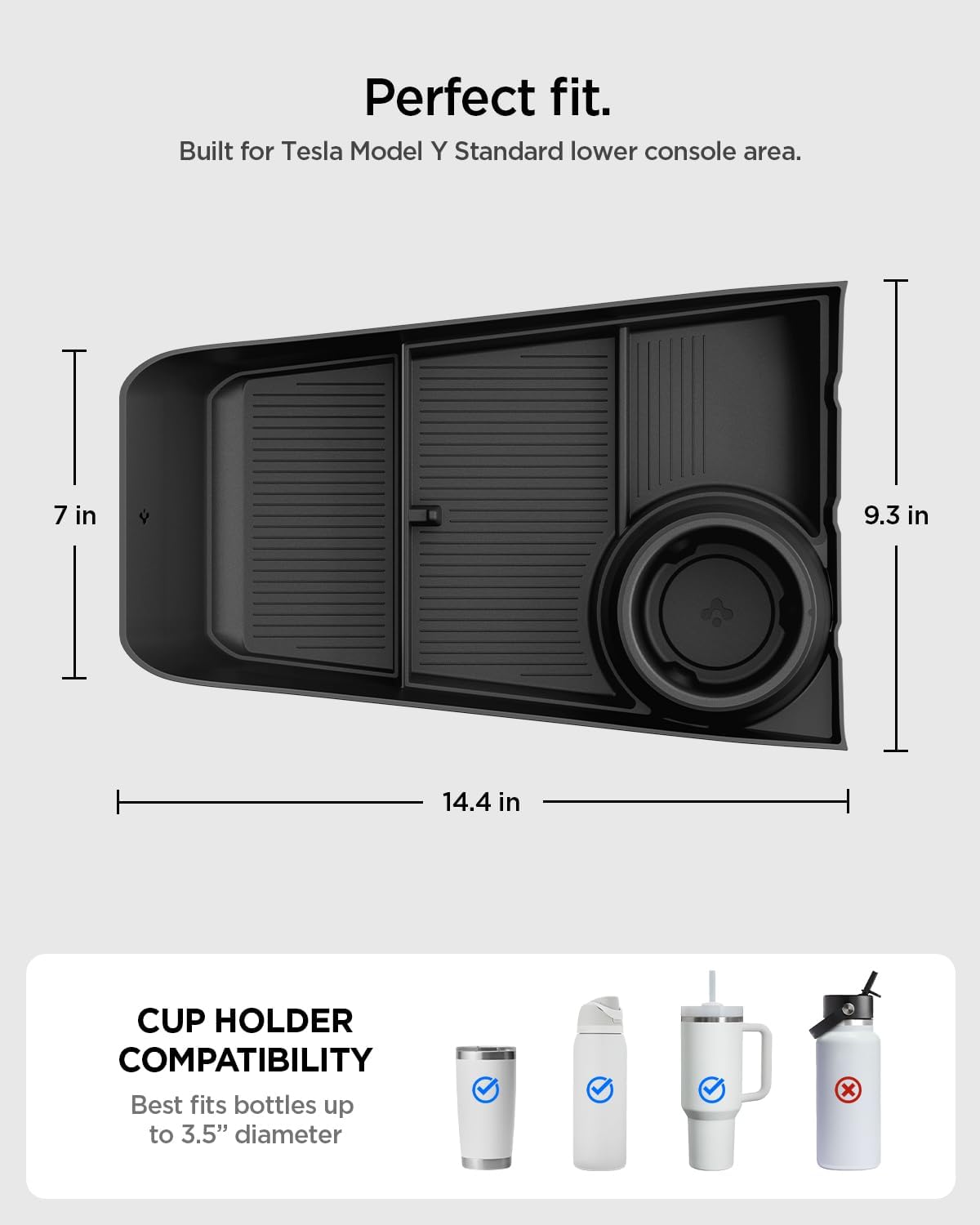 Spigen Lower Center Storage Organizer Designed for Tesla Model Y Standard 2026 - Extra Cup Holders & Anti-Slip Silicone Mat - Maximizes Interior Space, Anti-Rattle Design