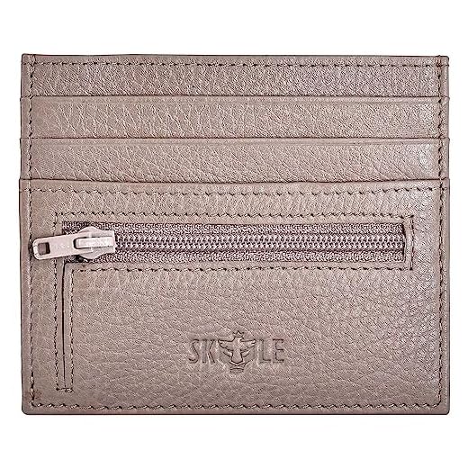 skyle - Carteira fina com bolso frontal RFID - Suporte de cartão de crédito unissex minimalista feito à mão em couro legítimo., Cinzento-acastan, J02-8513