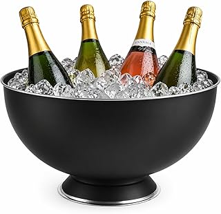 Black Champagne Bucket for Parties 12.5 Inches - Wine Bucket for Cocktail Bar & Beers - Serving Bowl with Integrated Base - Fruit Punch Bowl