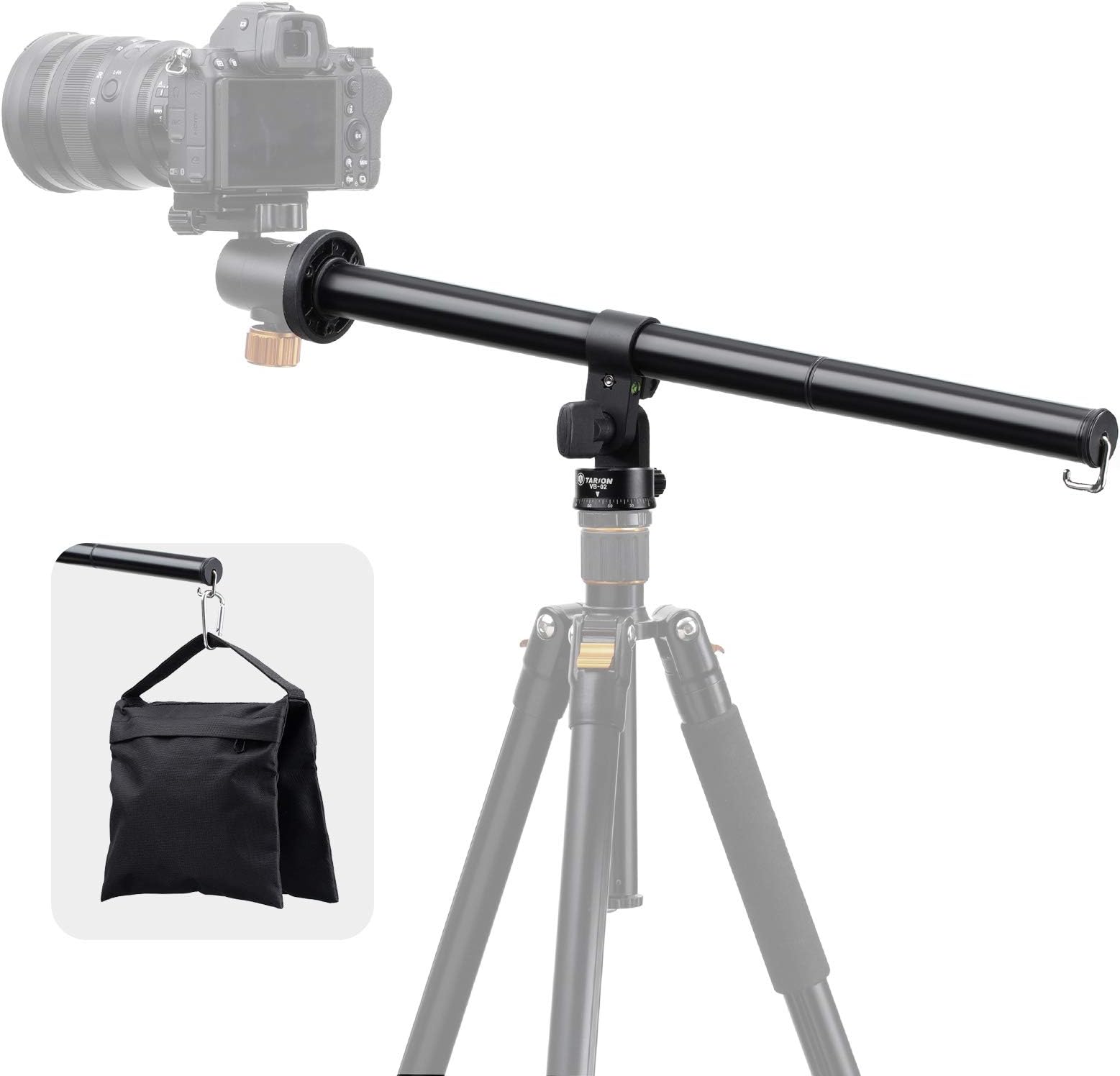 TARION Camera Tripod Extension Arm 48cm Extension Arm Center Column Length Adjustable External 360° Rotating with Counterweight Sand Bag for Aerial Photography and Filming