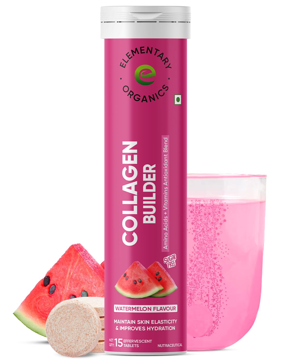 Elementary Organics Collagen Builder Effervescent Tablets – Watermelon Flavor Youthful Glow & Anti‑Aging Support Skin Hydration, Hair & Nail Care 15 Tablets with Vitamin C & Biotin-image-28