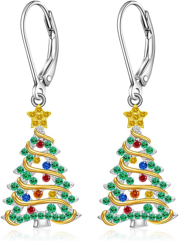 Christmas Earrings Christmas Tree Earrings for Women Dangling Sterling Silver Dangle Holiday Jewelry Xmas Gifts for Mom