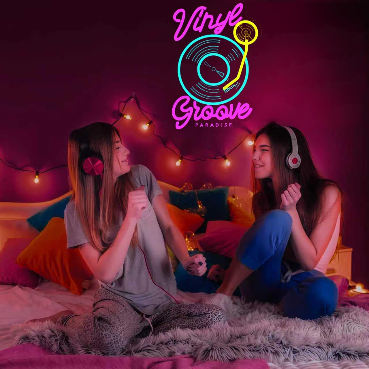 Vinyl Record Groove Neon Sign Music Neon Sign for Wall Decor, Dimmable LED Neon Light for Studio Bedroom Bar Man Cave, Retro Music Wall Art Gift for DJ or Music Lover