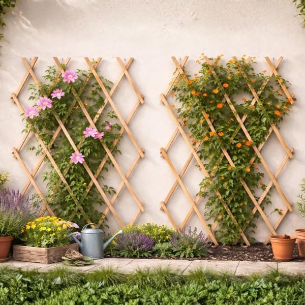 Set of 2 Wooden Garden Trellis for Climbing Plants 180 x 30 CM - Expandable Natural Wood Garden Trellis Panels - Heavy Duty Plant Support for Clematis, Sweet Peas, Flowers & Vegetables — image 1