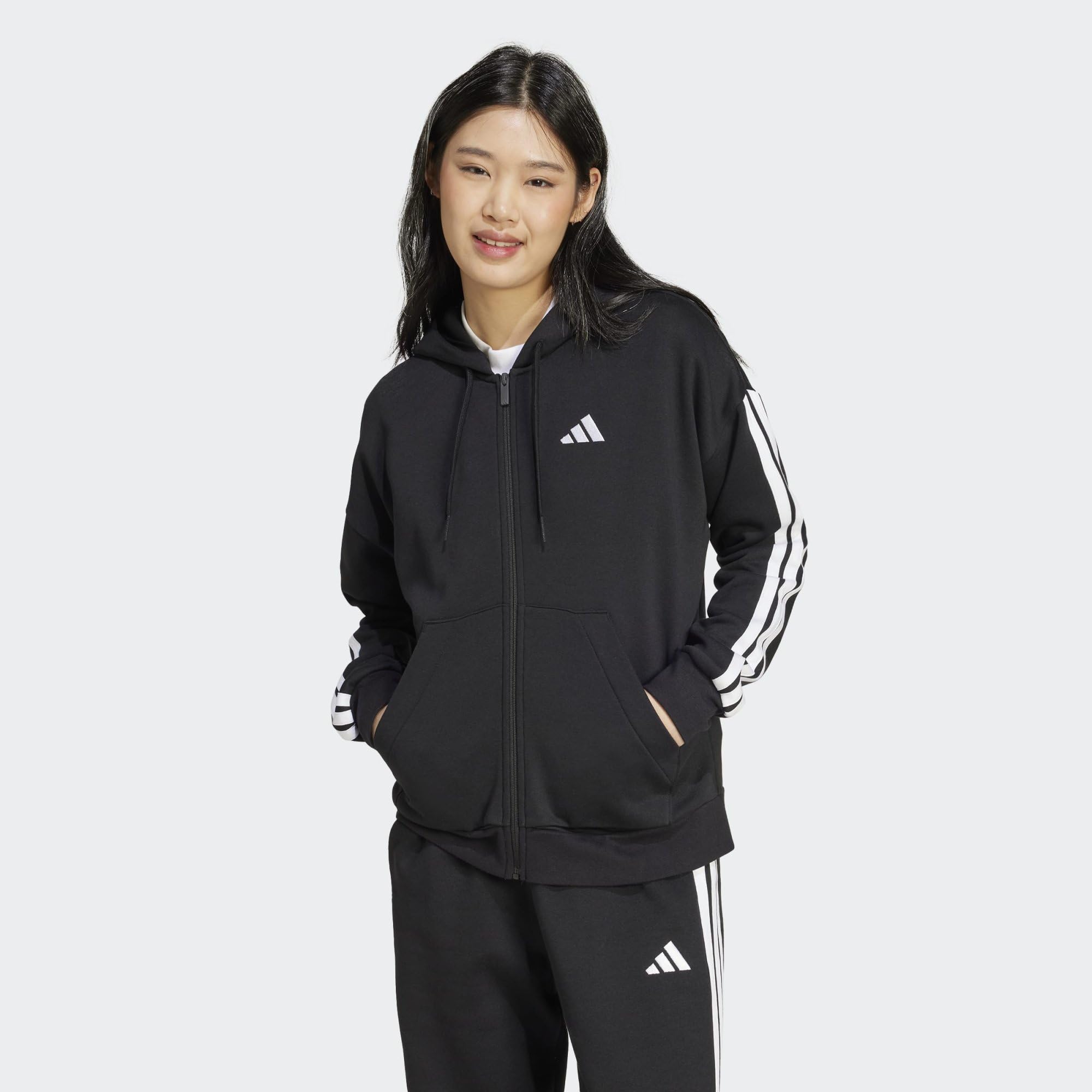 adidas Mujer Essentials 3-Stripes Full-Zip Fleece Hoodie