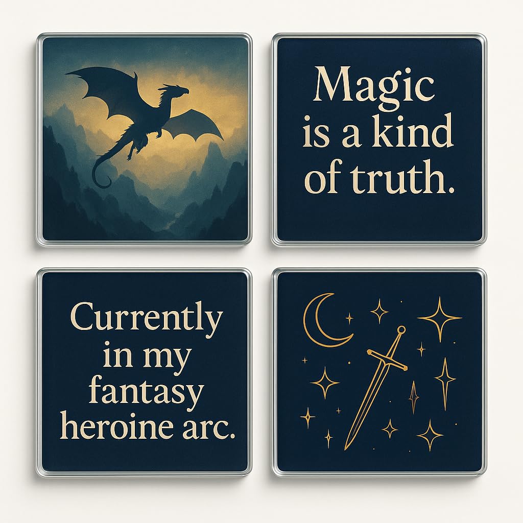 The Plum Penguin Fantasy Girl Era Acrylic Coaster Gift Set Of 4 With Ethereal Fantasy Art - Bookish Gift Magical Book Lover Decor For Dreamy Home Ambiance