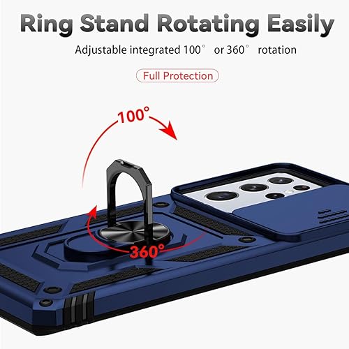 Miniatura 5 de Funda para Galaxy S21 Ultra, Samsung S21 Ultra SM-G998U con protector de pantalla de vidrio templado y cubierta para cámara deslizante, anillo