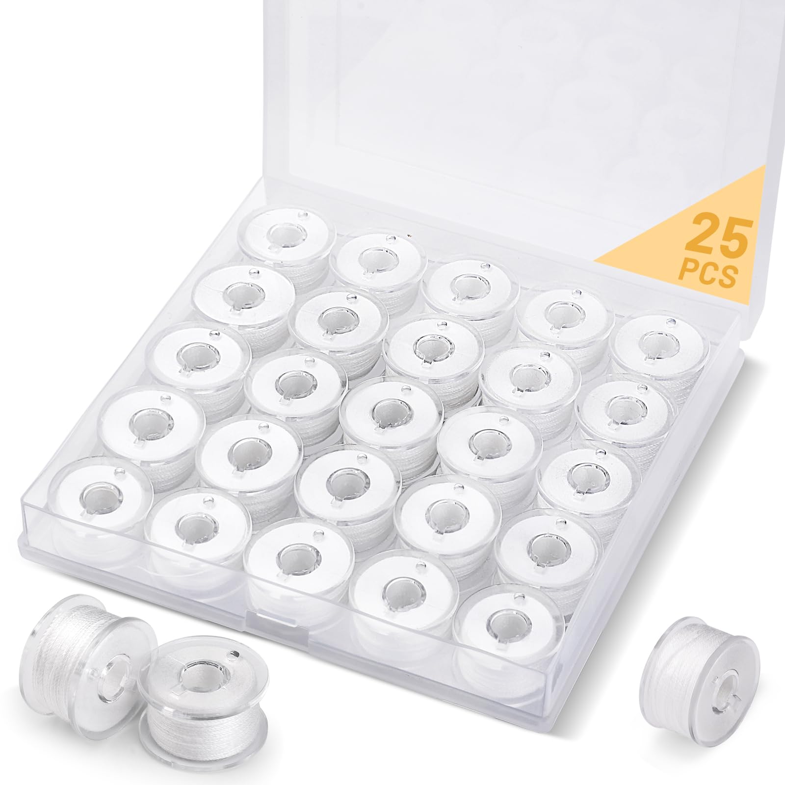 dipeer 25 Pcs Bobbins for Sewing Machine, White Sewing Machine Thread with Bobbin Case, Pre-Wound Bobbins Sewing Machine Accessories for Handheld Sewing Machine, Embroidery Machine โ image 1