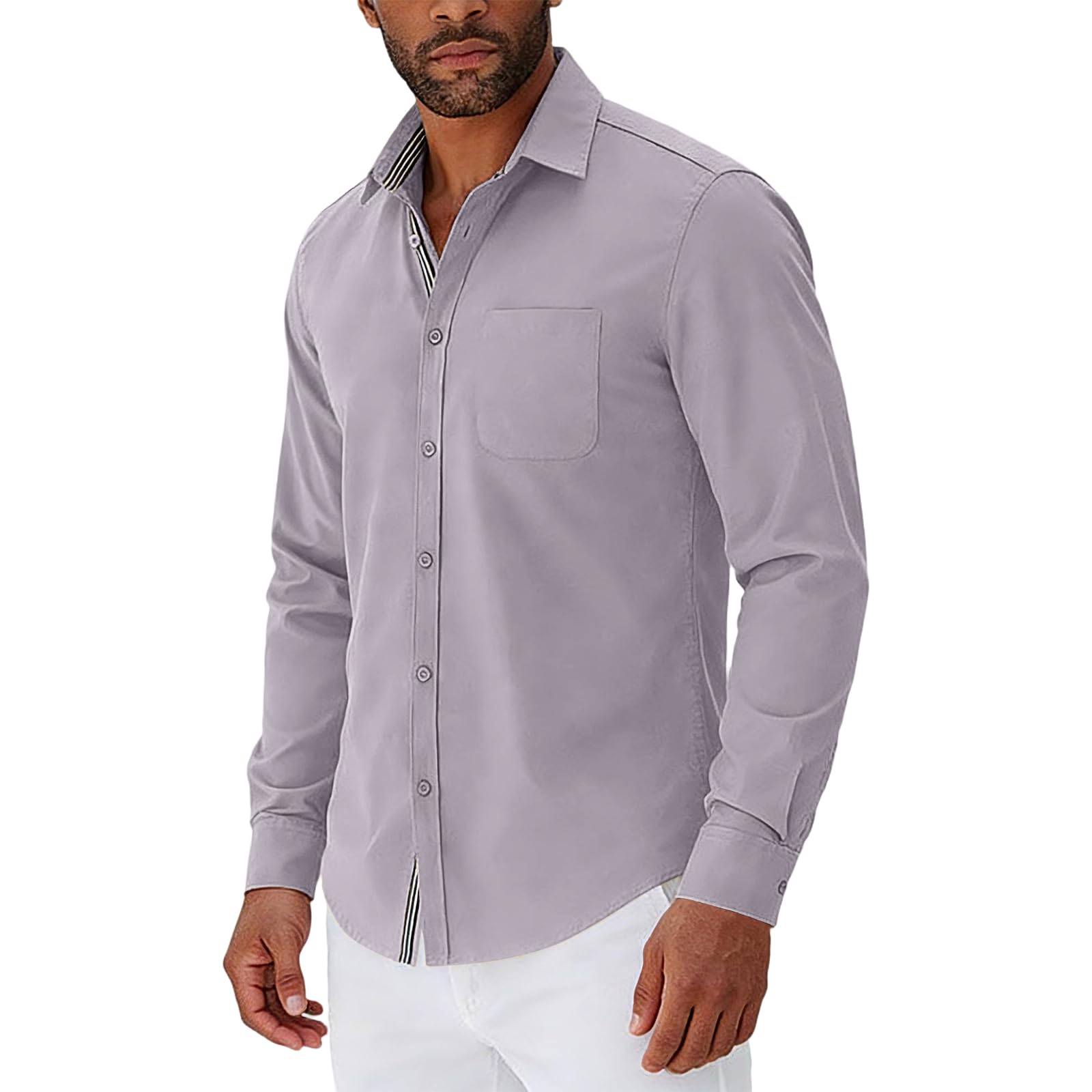 Mens Long Sleeve Casual Blouses Button Down Lapel Shirts Untucked Solid Color Shirts Regular Fit Dress Shirt