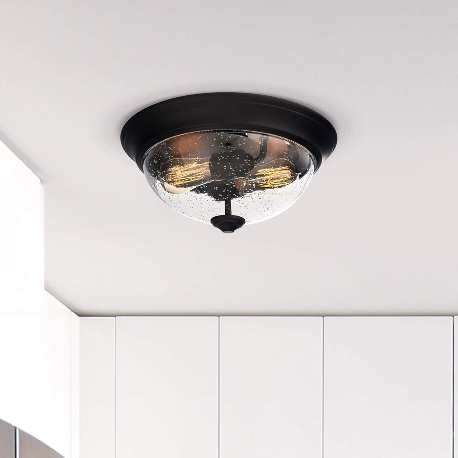Prominence Home 13 Inch Elegant Flush Mount Ceiling Light, Seeded Glass Lighting Fixture, Bedroom or Living Room, Madalyn, 51381-31, Oil Rubbed Bronze