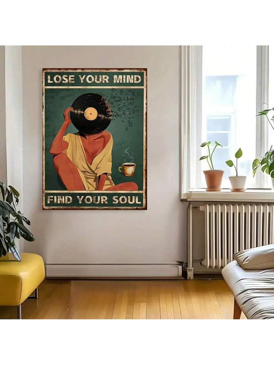 TONGYINLI Sztuka ścienna vintage z płyty winylowej, inspirujący cytat, druk na płótnie, obraz, Lose Your Mind Find Your Soul, plakat o tematyce muzycznej (70 x 110 cm/ramka wewnętrzna)
