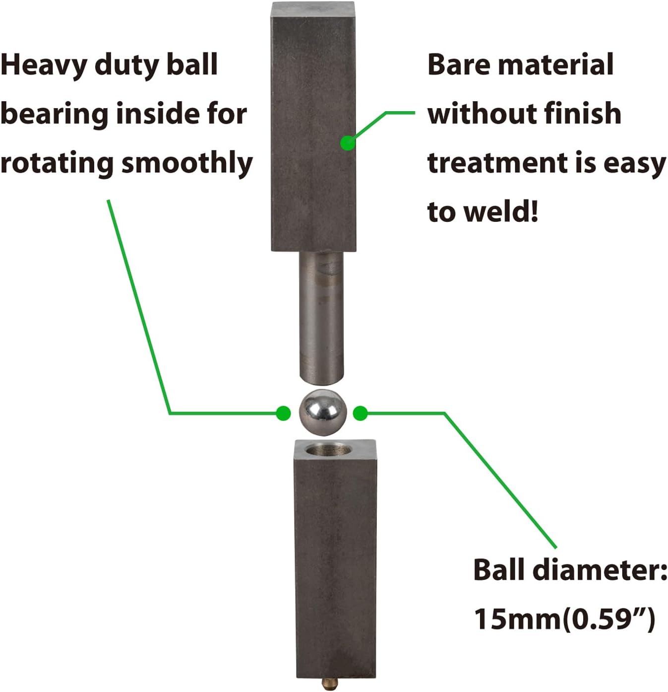 7" Rectangular Steel Block Gate Hinge with Ball Bearing for Welding on Large Iron or Steel Vehicular Pedestrian Gates, Lubricable Square Barrel Gate Hinge(1 Pair)