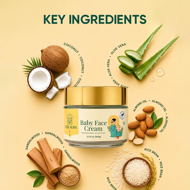 Image of Pure Aura Baby Face Cream 100gm - Doctor Recommended Ayurvedic & Organic Baby Cream with Shea Butter & Almond Oil | Chemical-Free Moisturizer for Newborns & Sensitive Skin