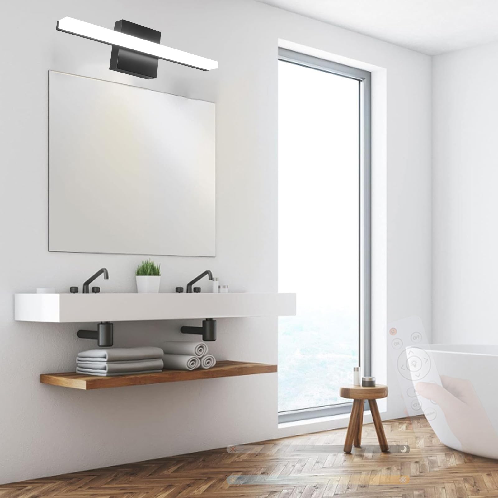 Aplique de pared LED de 60cm con mando regulable negro 8