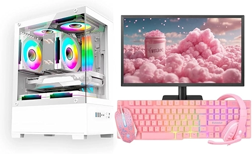 Computador CPU PC Gamer Completo Branco Intel Core i5 Memoria Ram 16GB SSD 240GB Monitor Kit Gamer Rosa
