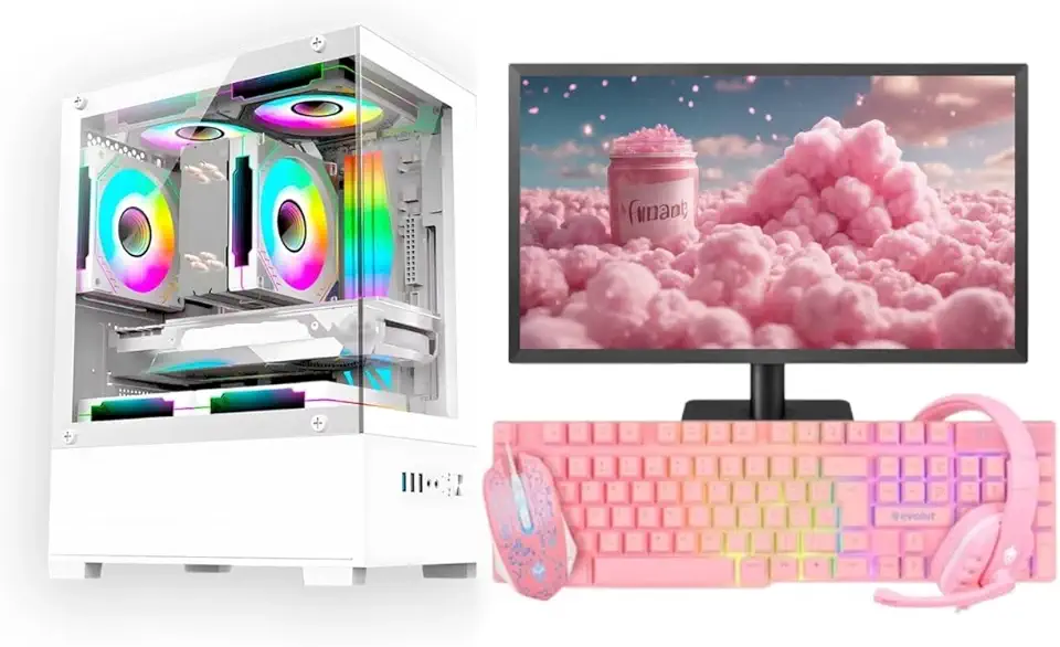 Computador CPU PC Gamer Completo Branco Intel Core i5 Memoria Ram 16GB SSD 240GB Monitor Kit Gamer Rosa