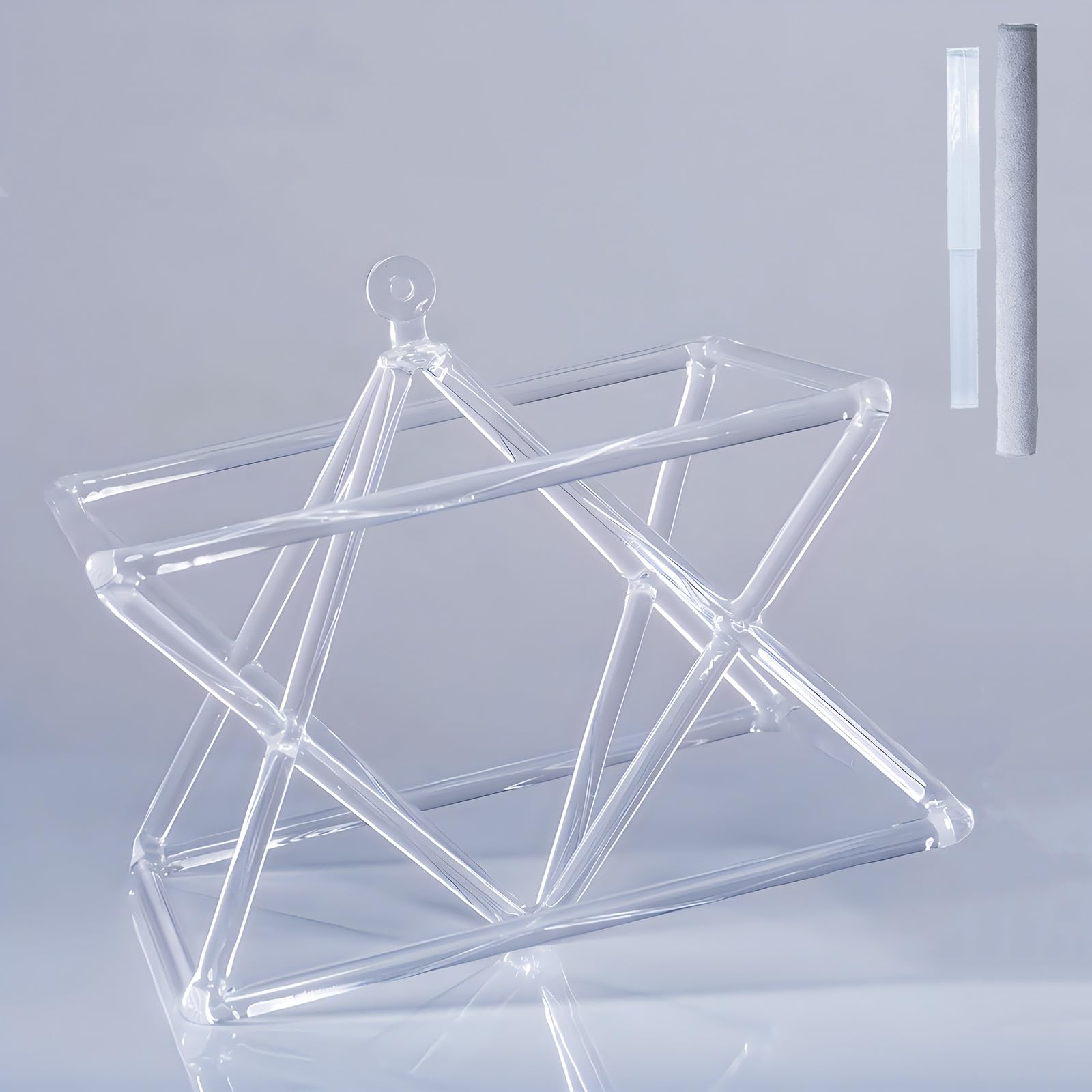 SBCGFY Quartz Crystal Singing Pyramid/Merkaba/Mokaba with Two Types Crystal Singing Bowl Strikers,Sound Therapy Meditation Yoga gift,8 inch