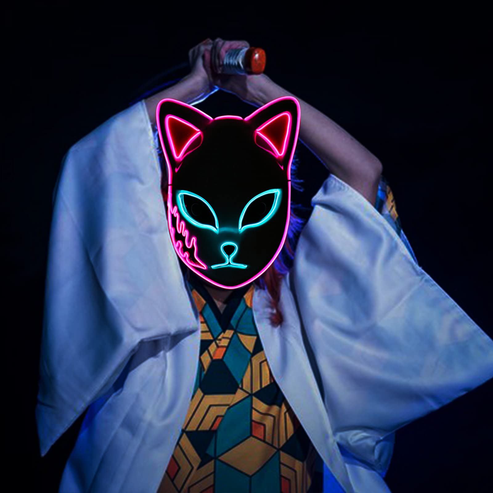 Buy Demon Slayer Mask Japanese Anime Mask, Led Halloween Mask Demon Fox