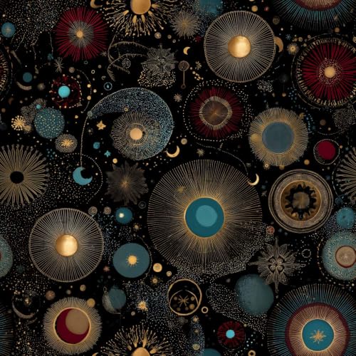 Alzkkll Sun Mystical Celestial Moon Vintage Wall Paper Peel and Stick Removable 17.7" x 118.11" Waterproof Abstract Boho Wallpaper Self Adhesive Watercolor for Classroom Bedroom Laundry Room Bathroom