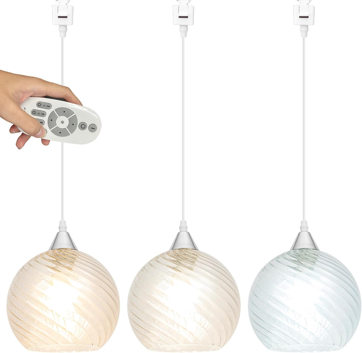 Kiven Juno Track Lighting Pendants,Dimmable Modern J Track Pendant Lights with Art Glass Lampsade,Decorative Track Lighting Fixture for Kitchen Island Hallway TB3601