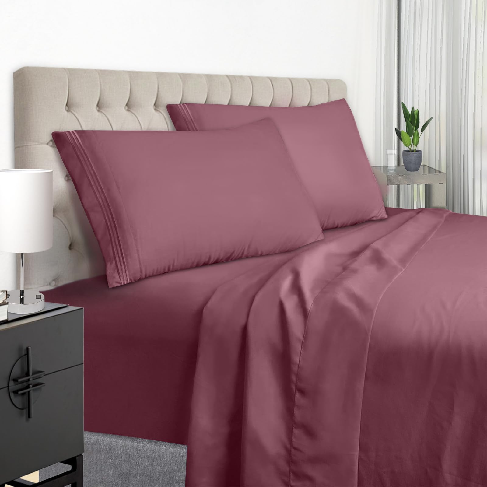 EaseHome Burgundy King Size Bed Sheet Set -Deep Pocket to 18 inches Mattress 4 Piece - Premium Bedding Sheets & Pillowcases Collection - Extra Soft,Wrinkle, Fade, Stain Resistant