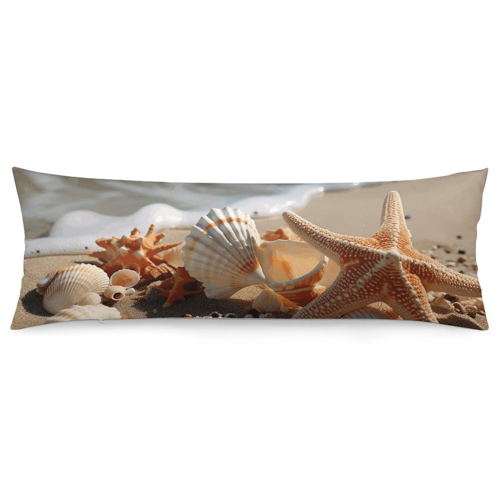 2 Pack Pillow Cases for Hair and Skin, Soft Breathable Pillow Case Covers with Hidden Zipper, Seashells Starfish on Beach Pillowcase 20"x54" Pillow Covers for Sleeping Gift