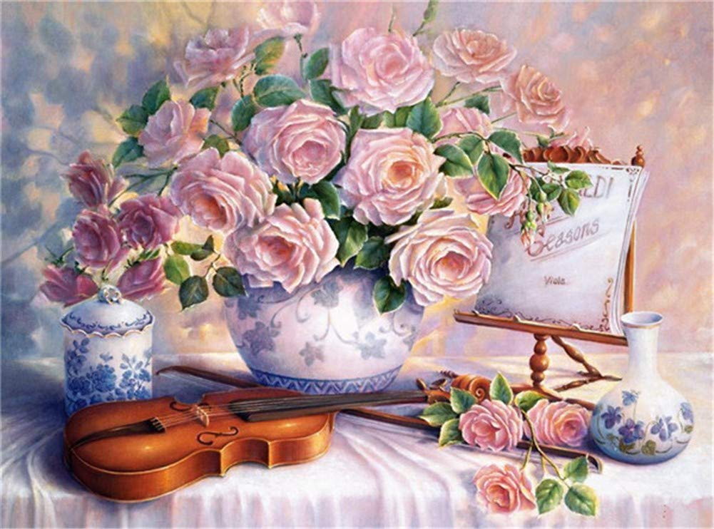 Kit Broderie Diamant Peinture Rose Rose Art 5D Complet Carré 70x90cm