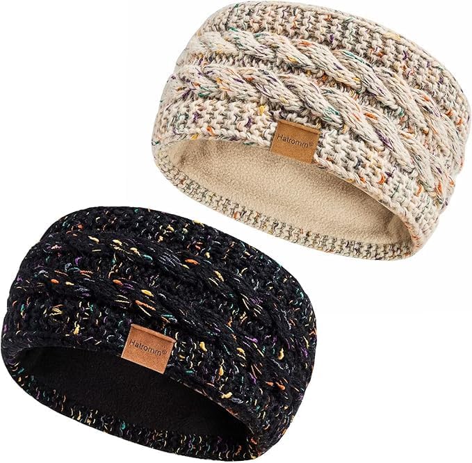 Winter Headbands for Women Wool 2 Pack, Ear Warmers for Women Headband Knit Thick Fleece Lined, Cold Weather Warm Ear Muffs(Confetti Black+Confetti Oatmeal)-image-42