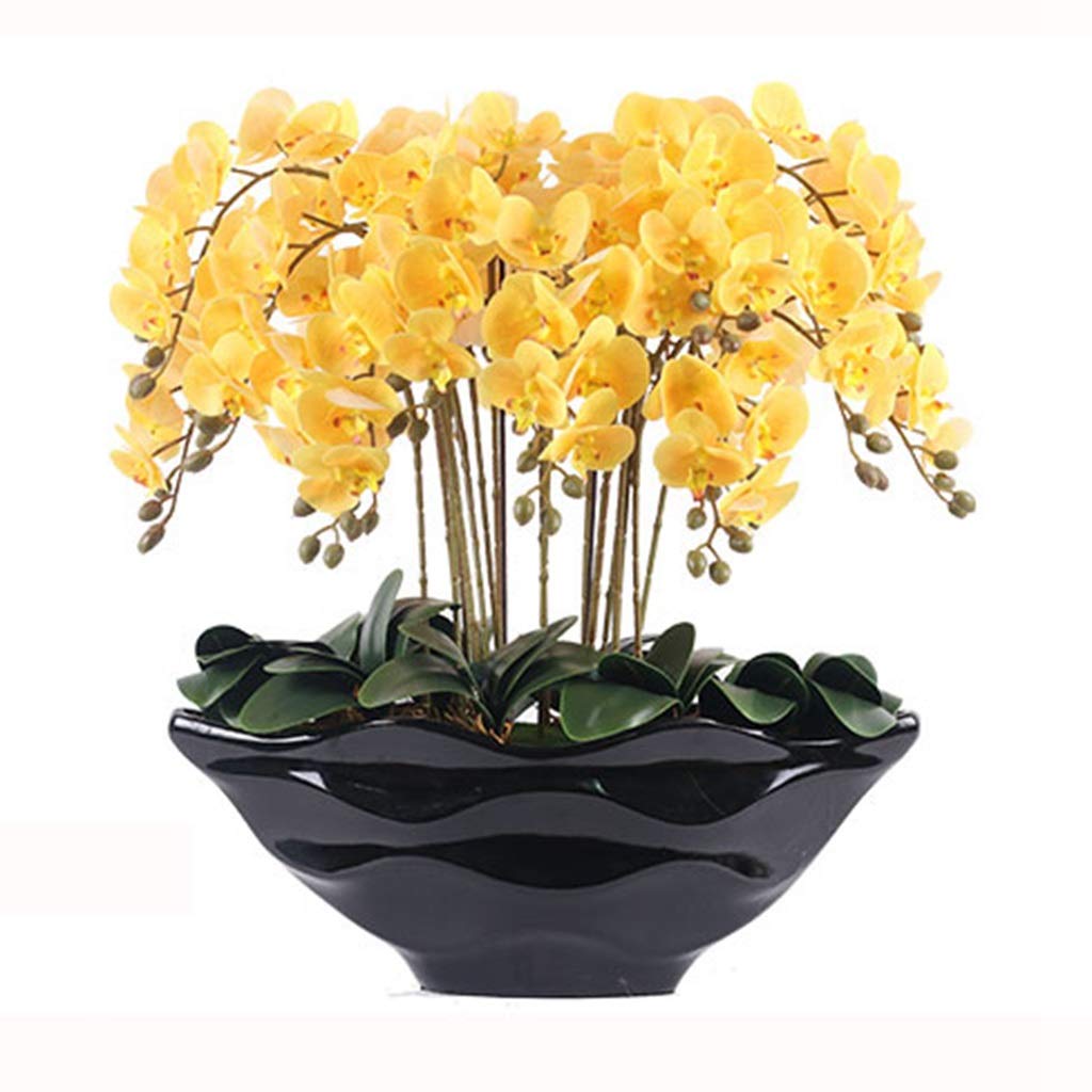 Sbziojhdr Yellow Artificial Flowers, Decor Artificial Flowers With Vase L Phalaenopsis Orchid Flower Arrangement,Fake Potted Plantet For Home Decoration Ornament,Blue(Yellow)