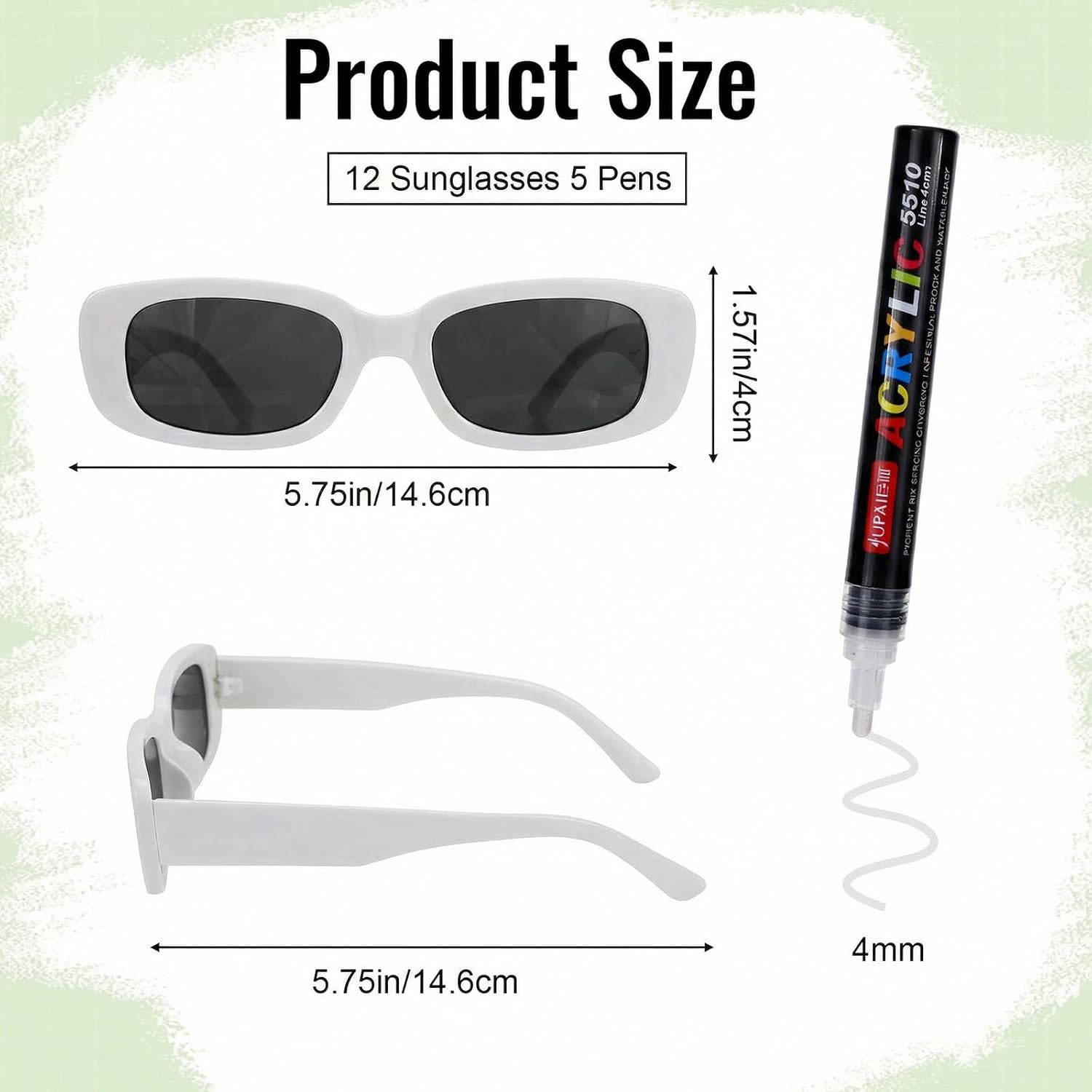 12 Pcs Wedding Sunglasses White Glasses Bulk with 5 Marker Pens, Customizable Retro Rectangle Frames Party Favors for Bachelorette Birthday Bridal Shower Wedding Party Guests Men Women - Image 2