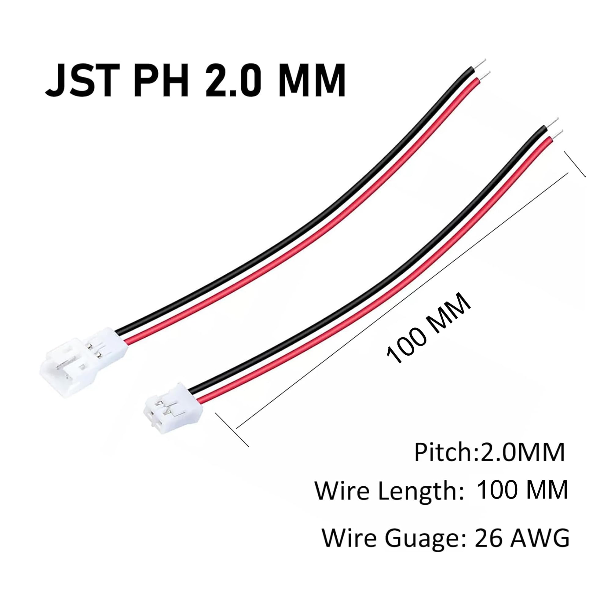 Amazon.com: XUGERIP JST PH 2.0mm 2 Pin Connector,20 PCS Male Plug