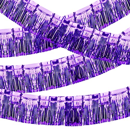Image of 4 Pack Iridescent Fringe Float Curtain, Metallic Foil Fringe Garland Wall Hanging Drapes Tassel Foil Float for Parade Float Trailer, Birthday Holiday Outdoor /Indoor Party Decoration (Purple)